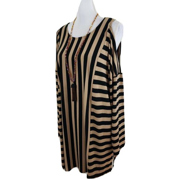 Zenergy Chico's~Woman Sz 3 (XL)~Cold Shoulder Vertical Stripe Knit Tunic Blouse - Picture 2 of 12